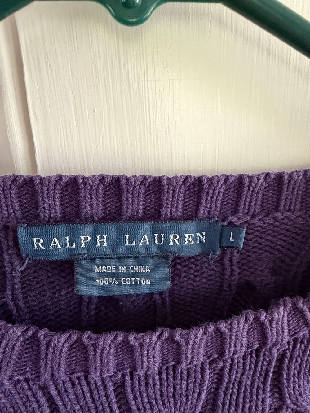 Ralph Lauren Purple Cable-Knit Crewneck Sweater - Picture 2 of 6